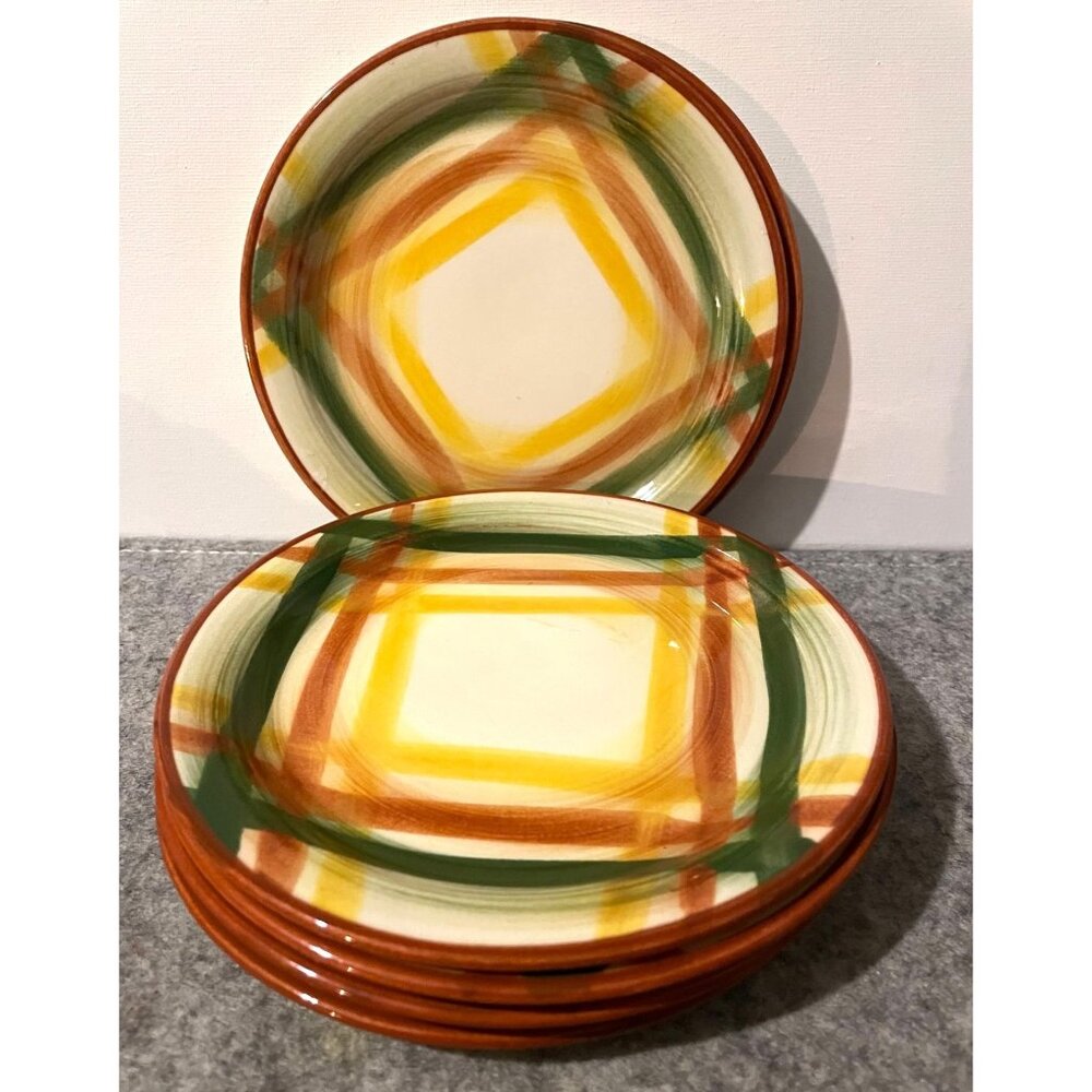7 Vintage Vernonware Homespun Design Saucers  #2285